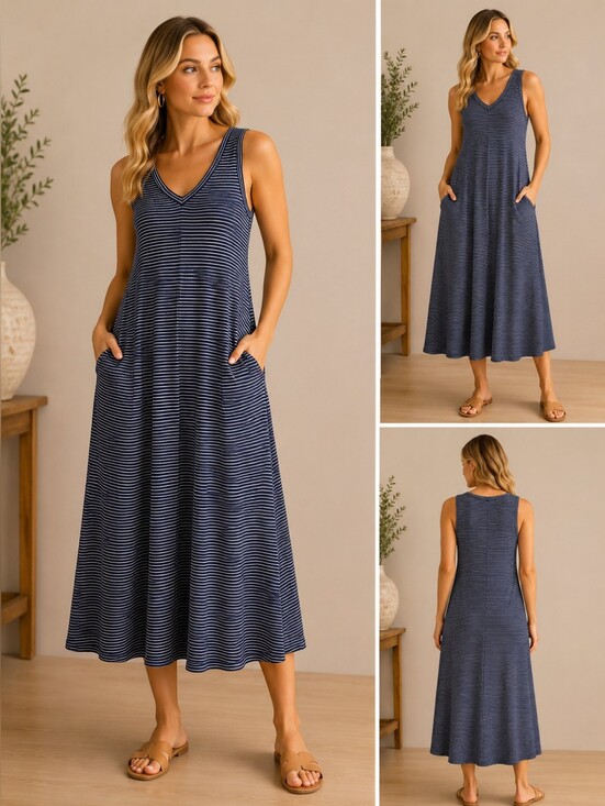 GAP Dresses & Skirts - 💙 GAP Navy and White Striped V-Neck Swing  Mini-midi Dress